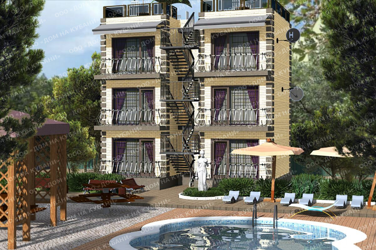 Проект мини гостиницы на 10 номеров с балконами у моря